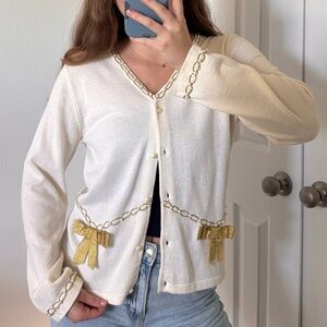 Vintage That Sweater Cream Bow Cardigan